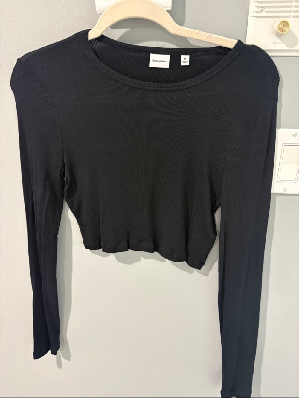 Aritzia Black Ribbed Cropped Long-Sleeve Top